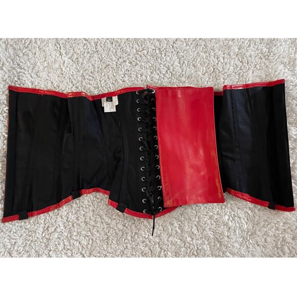 Red & Black PVC Vinyl & Satin Underbust Corset - Picture 3 of 13